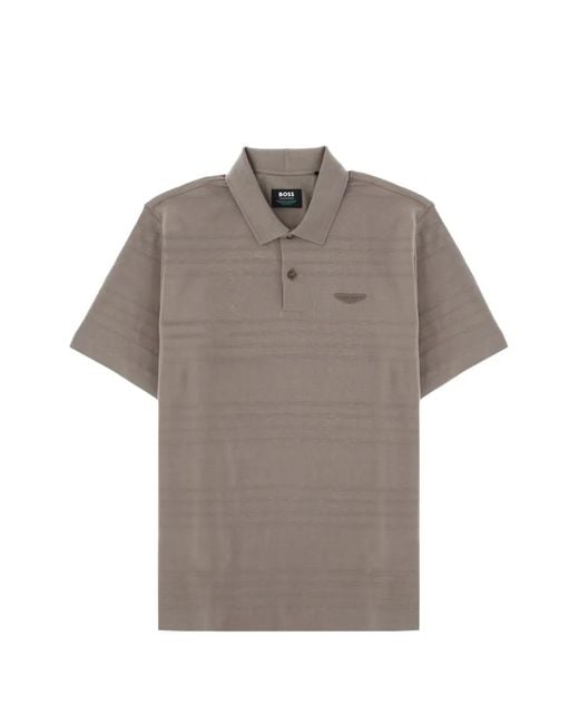 Boss Gray X Aston Martin Horizontal-Stripe Cotton Polo Shirt for men