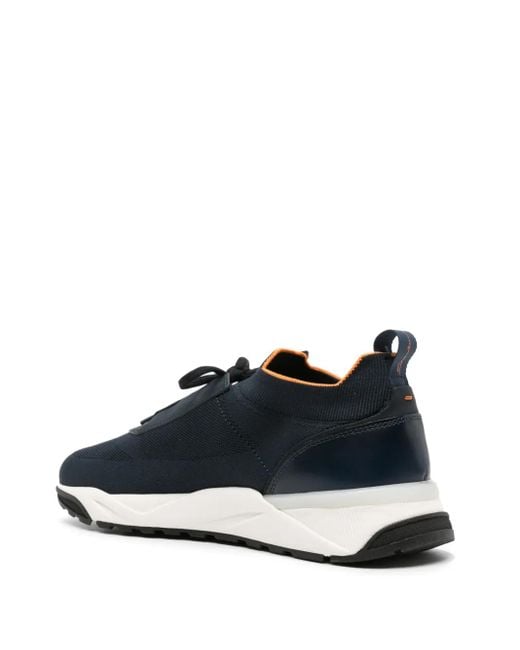 Santoni Blue Knitted-Upper Sneakers for men