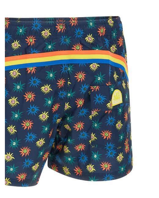 Sundek Blue Lion-Print Swim Shorts for men