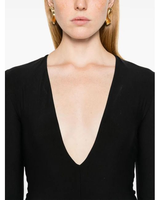ÉTERNE Black Plunging V-Neck Bodysuit