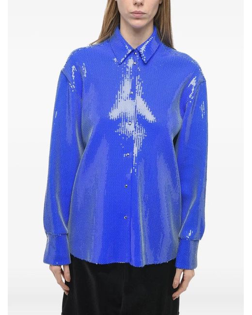 David Koma Blue Sequin-Embellishd Shirt