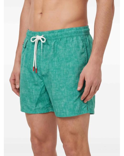 Kiton Green Crosshatch-Texture Drawstring Swim Shorts for men