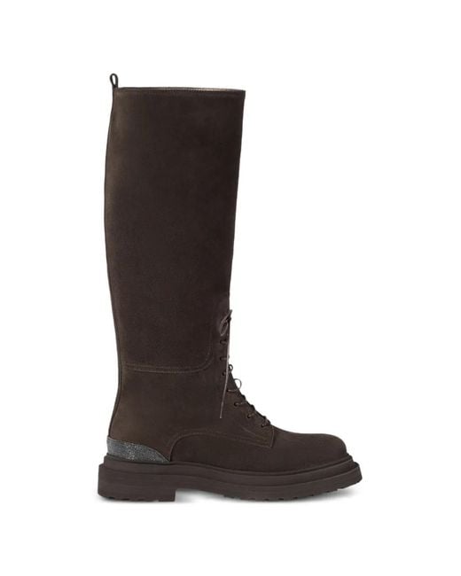 Brunello Cucinelli Black Suede Boots With Precious Detail