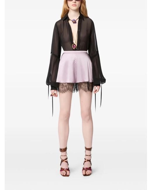 Nina Ricci Multicolor Lace-Detail Silk Shorts