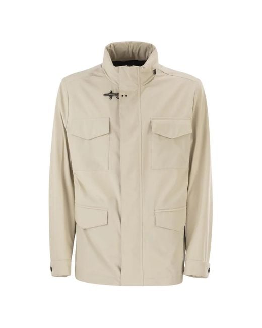 Fay White Detachable-Hood Flap-Pocket Jacket for men