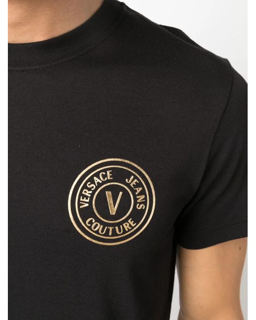 Versace Jeans Couture Black Cotton V-Emblem T-Shirt for men