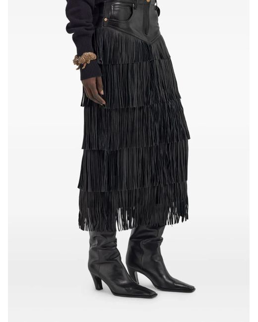 Roberto Cavalli Black Fringed Midi Skirt