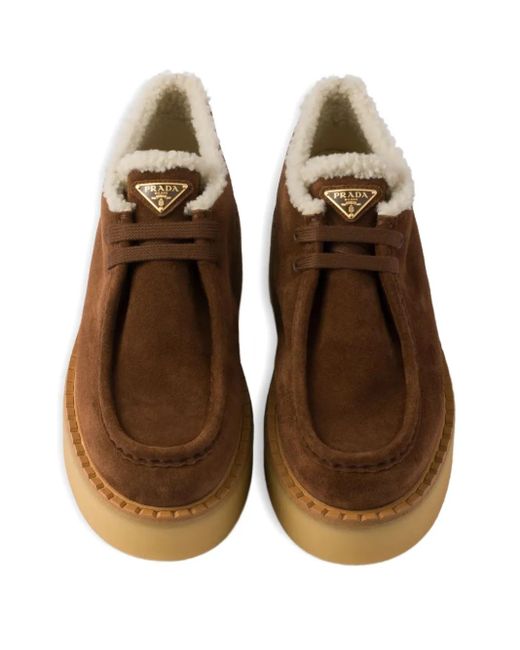 Bottes En Daim À Plateforme Prada en coloris Brown