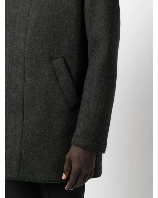 Harris Wharf London Black Hooded Wool Coat for men