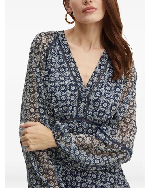 Guess Blue Floral-Pattern V-Neck Mini Dress