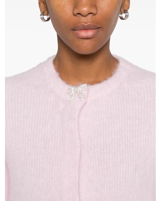 Maje Pink Collar-Embellished Long-Sleeve Cardigan