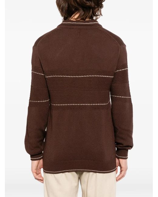 Canali Brown Pull Rayé À Col V for men