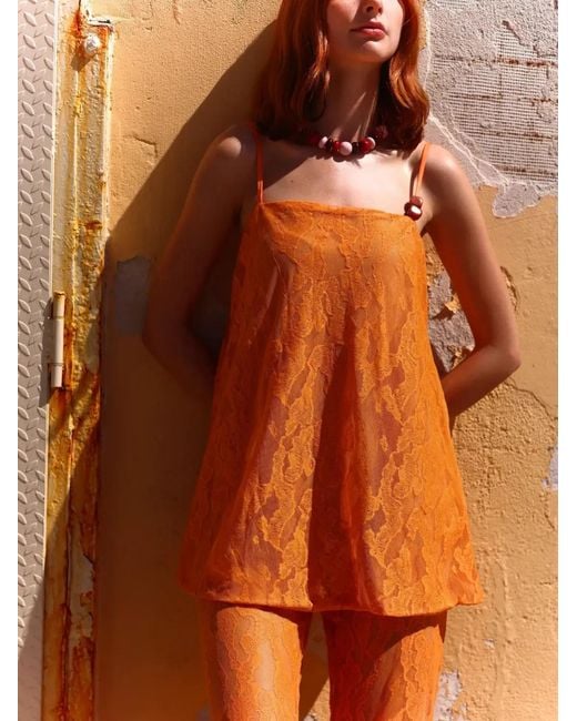 Baobab Brown Porto Resin-Embellished Lace Top