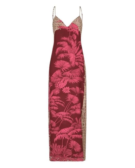 Johanna Ortiz Red Tropical Harmony Silk Maxi Dress