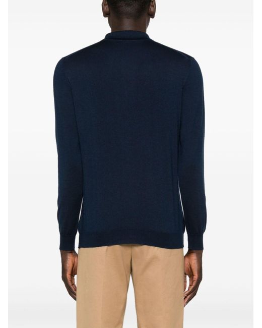 Kiton Blue Long Sleeve Cashmere Silk Polo Shirt for men