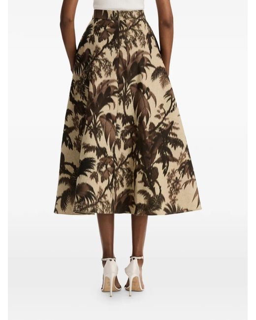 Oscar de la Renta White Chiné Palm Leaves Skirt