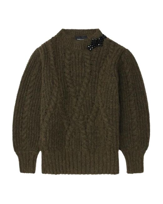 Simone Rocha Green Embellished Cable-Knit Sweater