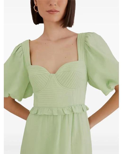 FARM Rio Puffed Short-Sleeve Midi Dress in Green | Lyst