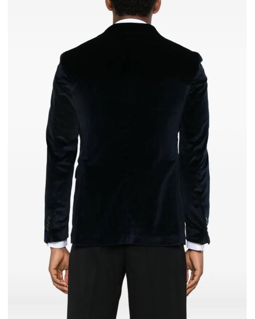 Tagliatore Black Single-Breasted Velvet-Texture Cotton Blazer for men