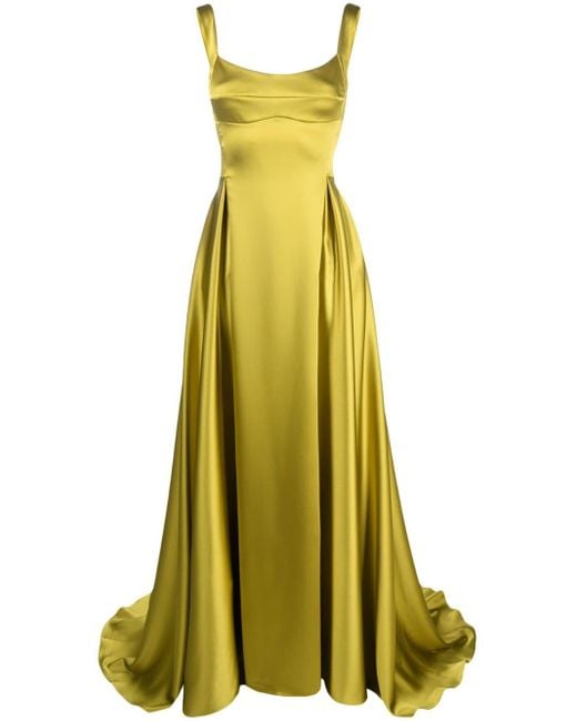 Atu Body Couture Yellow Satin-finish Pleated Maxi Gown