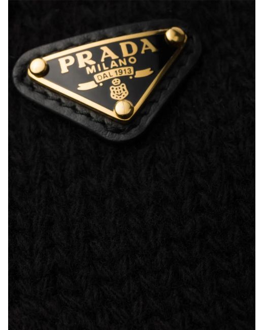Prada Black Triangle-Logo Wool Gloves