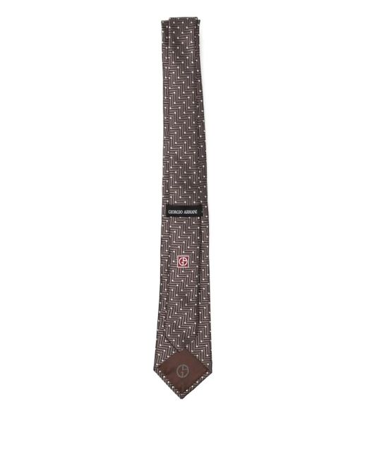 Giorgio Armani White Geometric-Print Silk Tie for men