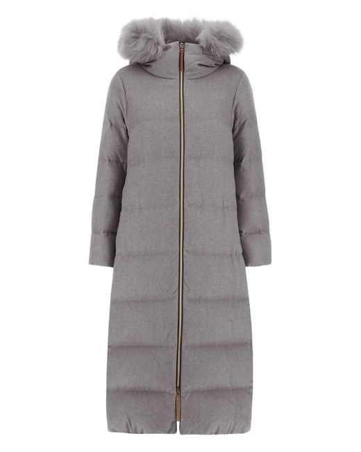 Herno Gray Shearling-Trim Padded Coat