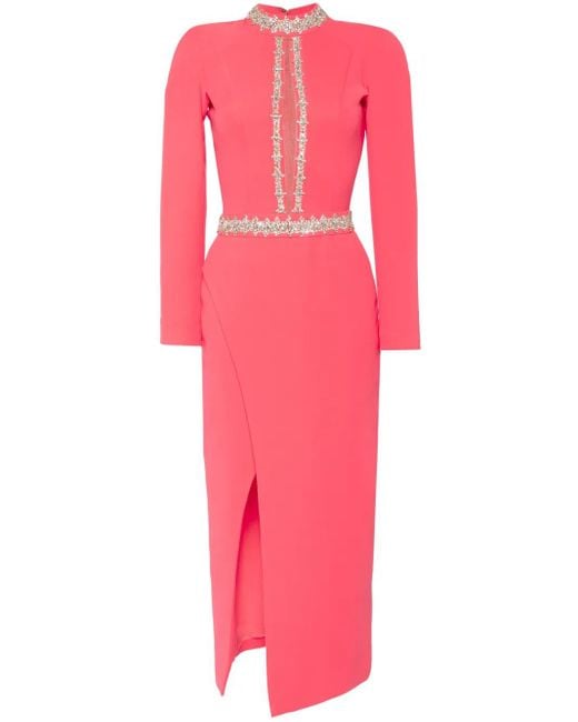 Saiid Kobeisy Pink Crystal-Embellished Midi Dress