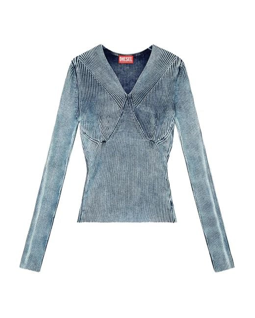 DIESEL Blue M-Milmo Ribbed V-Neck Top