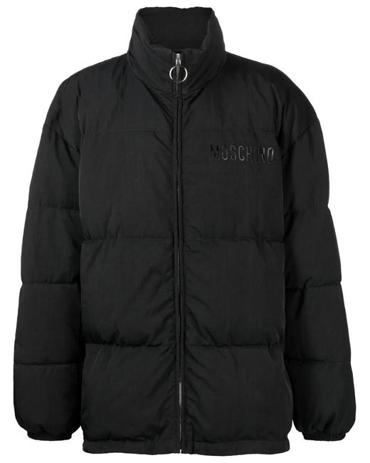 Moschino Black Logo-Print Padded Coat for men