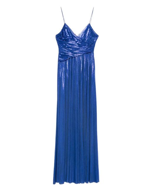 retroféte Blue Maxikleid im Metallic-Look