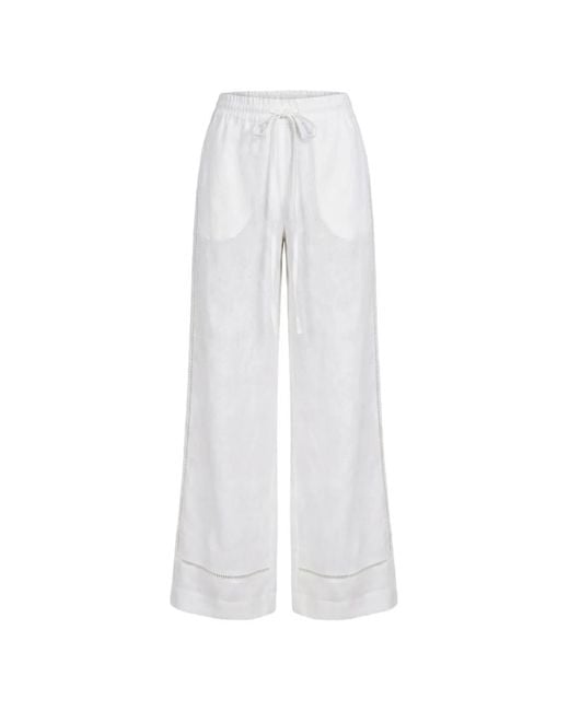 Nicholas White Erica Lattice-Trim Wide-Leg Trousers