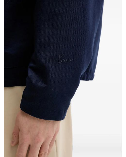 KENZO Blue Logo-Embroidered Zip-Up Jacket for men
