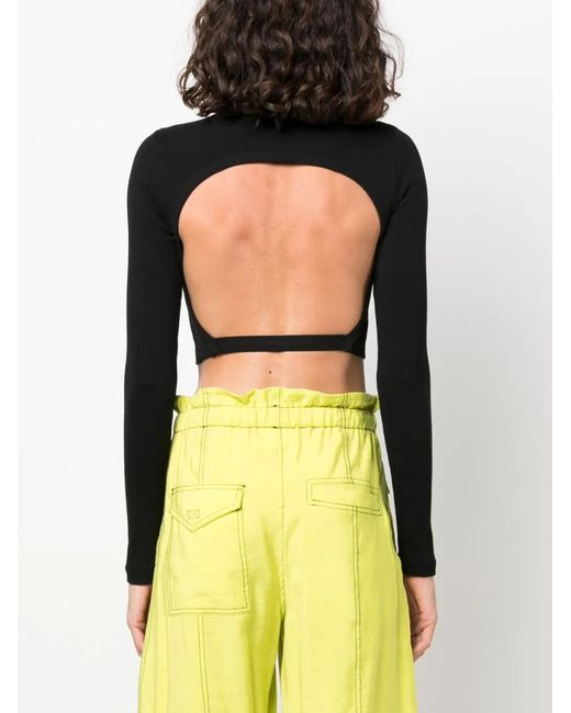 MSGM Black Cut-Out Cropped Cotton T-Shirt
