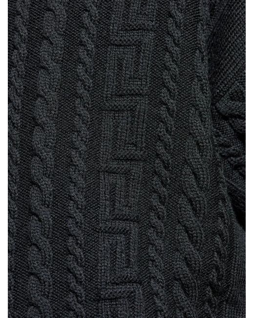Versace Black Zip-Up Cable-Knit Cardigan for men