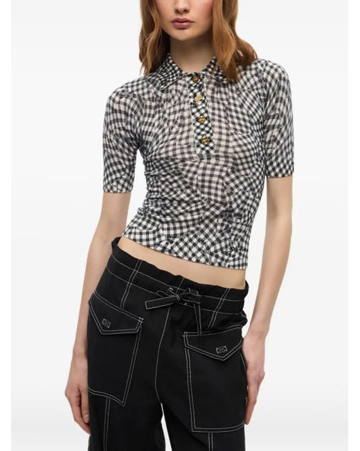 Ganni Gray Patterned-Jacquard Top