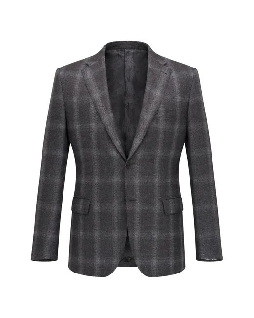 Brioni Gray Plaid V-Cut Lapels Jacket for men