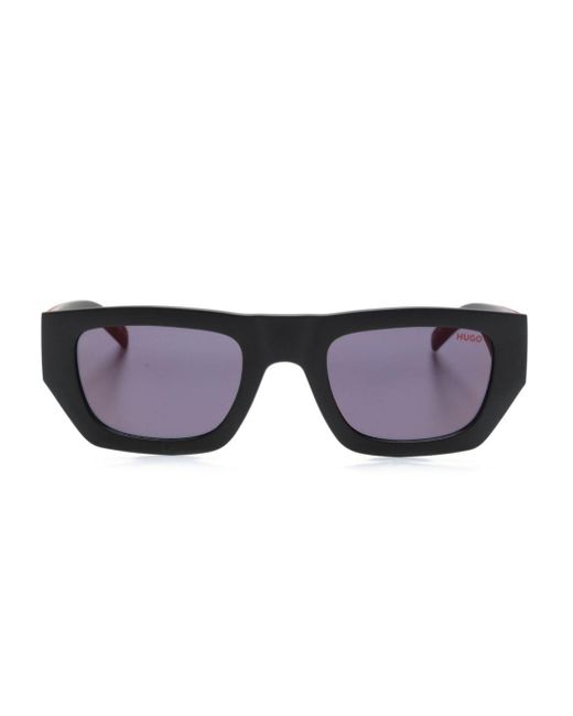 HUGO Blue Logo-embossed Rectangle-frame Sunglasses for men