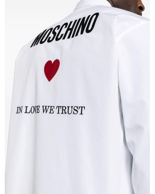 Moschino Katoenen Overhemd Met Geborduurd Logo in het White voor heren