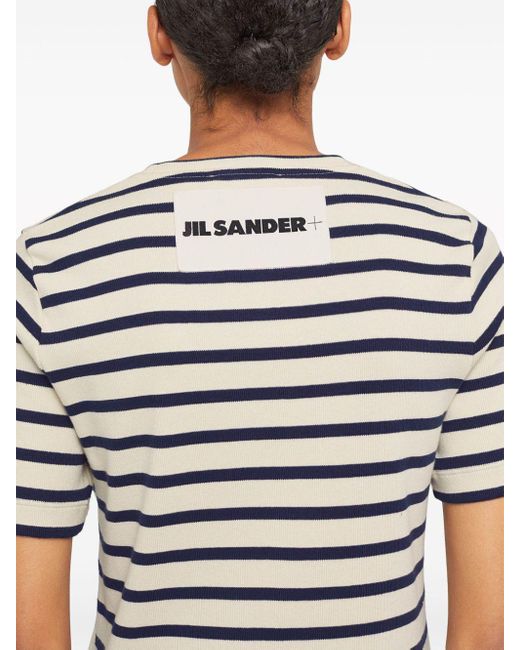 Jil Sander White Gestreiftes T-Shirt