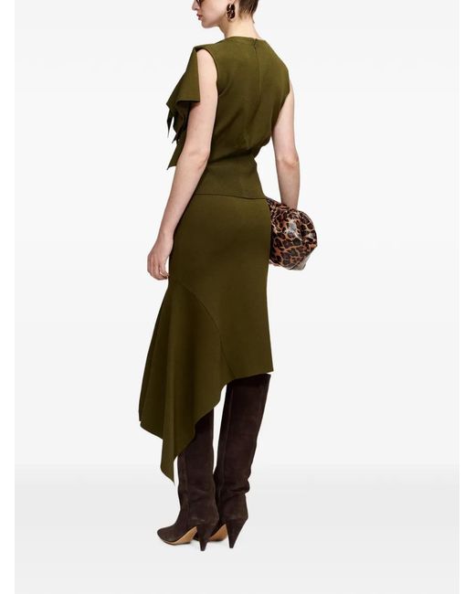 Essentiel Antwerp Green Kap Asymmetrical Midi Skirt