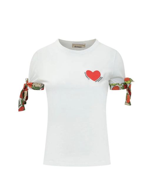 ALESSANDRO ENRIQUEZ White Heart-Embroidered Tie-Cuff T-Shirt