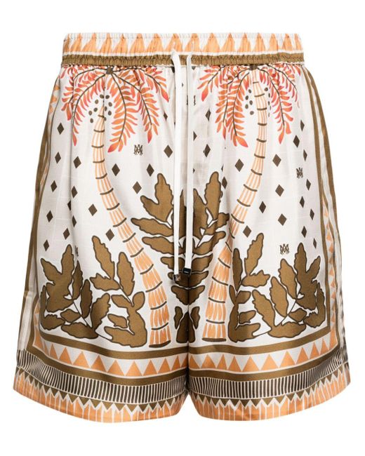 Amiri Brown Palm Tree Silk Shorts for men