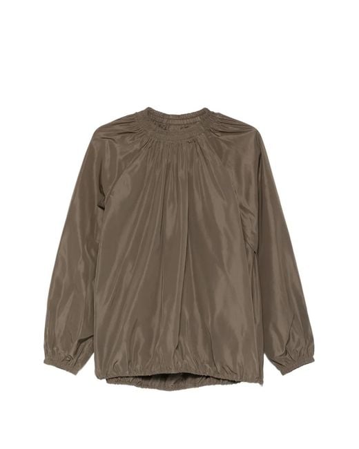 Tibi Brown Shirred Blouse