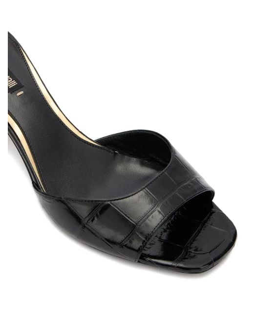 Roberto Cavalli Black Crocodile-Effect Mules