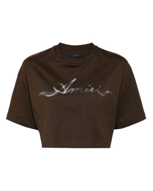 Amiri Brown Logo-print Cropped Cotton T-shirt