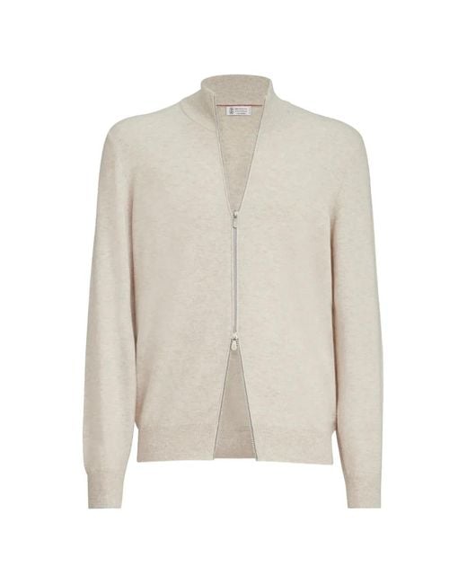 Brunello Cucinelli White Cashmere Cardigan for men