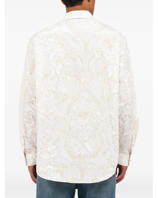Roberto Cavalli White Patterned Long-Sleeve Shirt for men