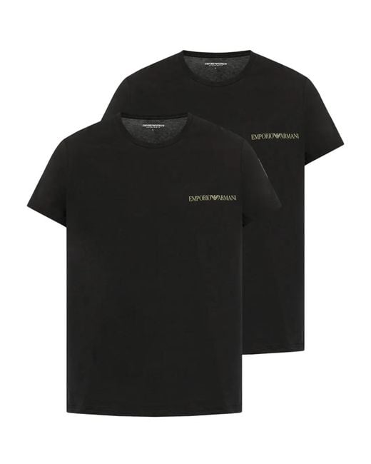 Emporio Armani Black Logo-Embroidered T-Shirts (Pack Of Two) for men