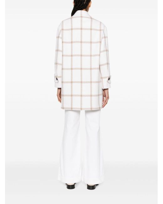 Kiton White Check-pattern Cashmere Double-breasted Coat